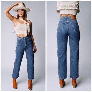 Levis Premium Women Denim Jean 28 Ribcage Straight Ankle Blue Button Fly Hi Rise